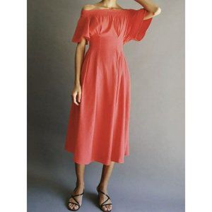 Elegant Coral Off-Shoulder Dress